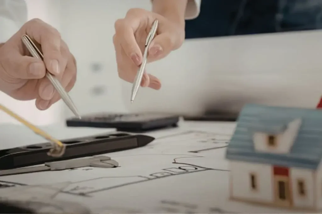 working on a house blueprint